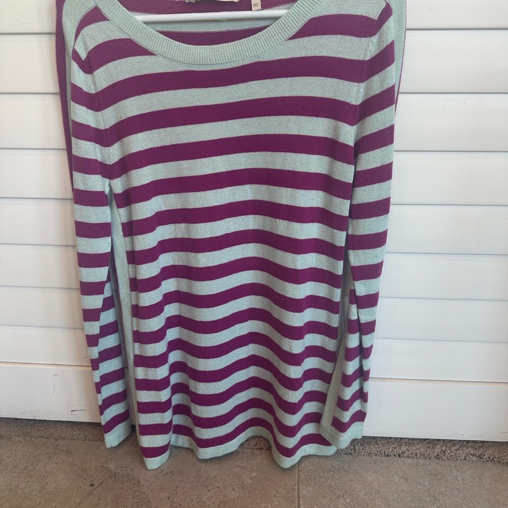 Soft Surroundings Purple and Gray Striped Long Sleeve sweater in Small.